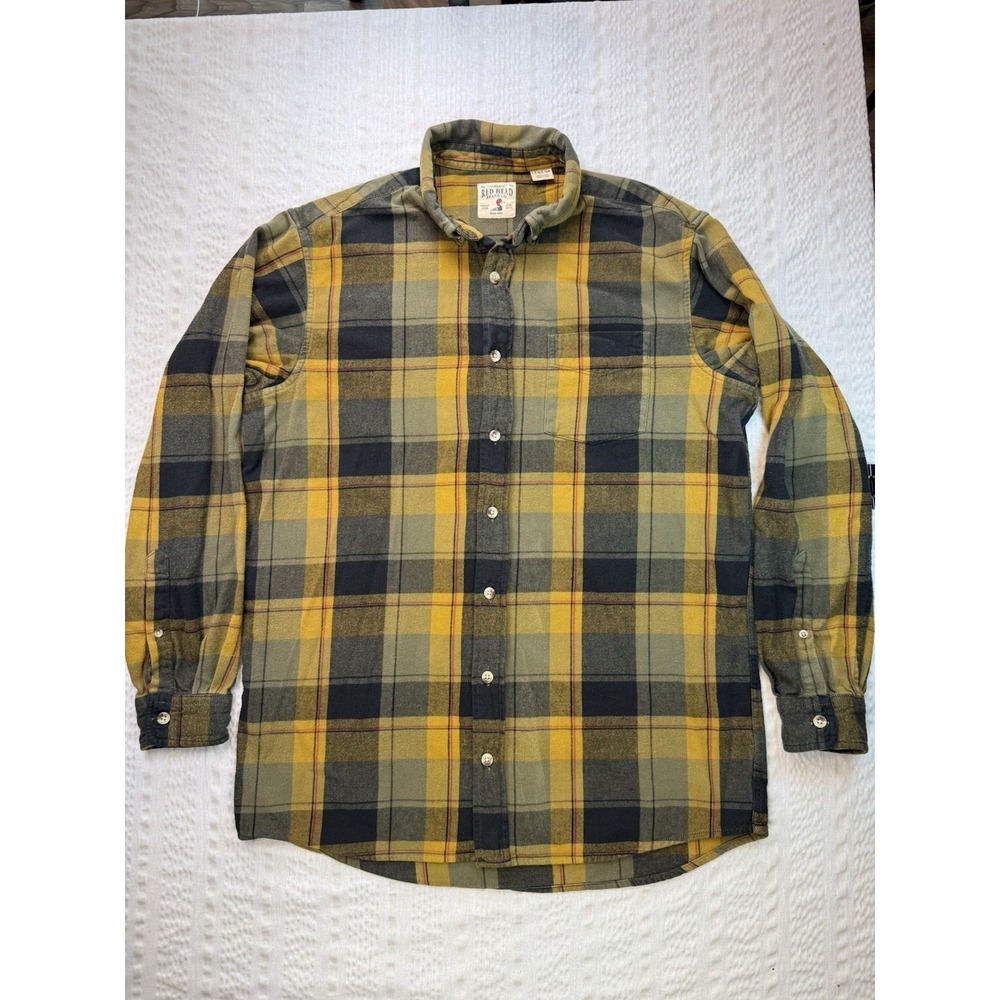 Red Head Flannel Shirt Mens LT Yellow Plaid Button Up Workwear